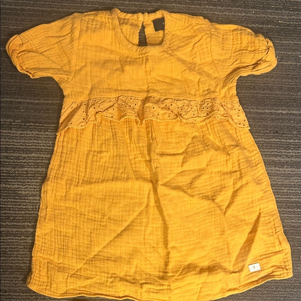 Seven7 Mustard Yellow Baby Dress with Eyelet Ruffle